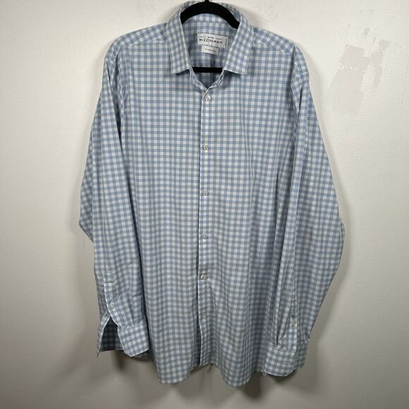 Mizzen Main Shirt Mens 2XL Blue Plaid Button Up Performance Trim Fit Stretch - Picture 1 of 6